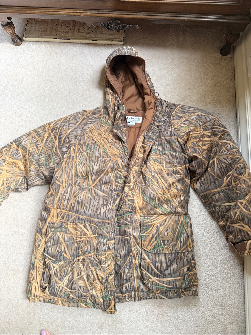 Columbia Brown Camo Hooded Performance Jacket men's Large